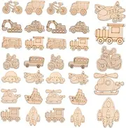 WESIEVYA 50pcs Unfinished Wooden Vehicle Cutouts DIY Craft Blank Slices for Painting Mixed Styles for Party Decorations Creative Projects Safe Quality Wood Material