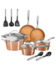 Gotham Steel Hammered 15pc Nonstick Cookware Set with Utensils