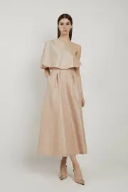Petite Taffeta One Shoulder Ruffle Midi Dress