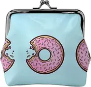 [JEJEA] Donut Print Coin Purse, Portable Fiber Leather Coin Purse Mini Change Purses for Women, Black, One Size, Coin Pouch