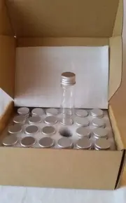 Maxmau 24 Tiny Jars with Aluminum Screw Lids 15MlGlass Bottles Clear in safe Box