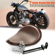 Brown 3" Motorcycle Leather Spring Solo Bracket Seat For Harley Chopper Bobber