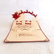 Santa Sleigh Reindeer and Snowmen Pop Up Christmas Card