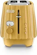 De'Longhi Ballerina 2 Slice Toaster CTD2003Y, With Reheat, Defrost and Cancel Functions, 5 Browning Settings, Removable Crumb Tray, Gold Yellow