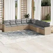 Garden Sofa Set w/Cushions, Patio Conversation Set, Comfortable Seat, Outdoor Furniture for Balcony, Backyard, Porch - 9 Piece Beige Poly Rattan