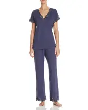 Natori Zen Floral Lace Trim Short Sleeve Pajama Set