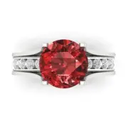 2.89ct Round Cut Real Red Garnet Promise Bridal Band set Sliding 14k White Gold