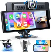 10.26" Dual Dash Cam Front & Rear Car Camera Wireless Apple Carplay Android Auto FM Touch Screen Radio