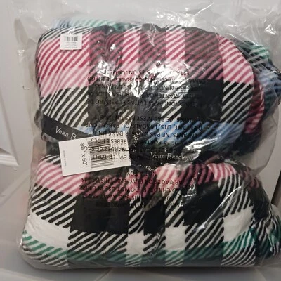 Vera Bradley Plush Throw Blanket 80" X 50" Ribbons Plaid SEALED! NEW with Tags