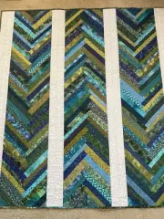 Patchwork Quilt Handmade Scrappy Braid Design In Blue And Green Tones