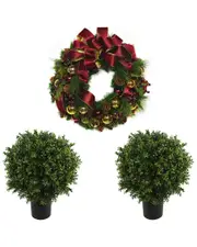 Creative Displays Classic Christmas Holiday Wreath & 2 Uv Boxwood Drop-Ins