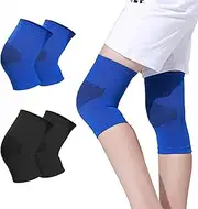 JDFHFGB 2 Pairs Youth Knee Support Sleeves– Breathable Adjustable Knee Braces for Boys & Girls – Compression Pads for Basketball, Volleyball, Gymnastics & Sports Activities (Black/Blue, S)
