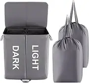 Lifewit 136L Double Laundry Hamper with Lid and Removable Laundry Bags, Large Divided Hamper, Collapsible 2 Section Laundry Basket with Handles for Bedroom, Bathroom, College Dorm, Laundry Room, Grey