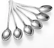 6 Pcs Table Spoon, 18 cm Stainless Steel Dessert Spoons Set of 6, Easy-Clean Teaspoon for Celebrations, Family Dinners, Hotel, Restaurants, Coffee - Dishwasher Safe (Silver)