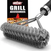 GRILLART Grill Brush Bristle Free & Wire Combined BBQ Brush - Safe & Efficient Grill Cleaning Brush- 17" Grill Cleaner Brush for Gas/Porcelain/Charbroil Grates - BBQ Accessories Gifts for Men