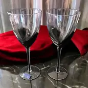 2 Mikasa KYA Smoke Wine Glasses Goblets Red Crystal Elegant Classic Holiday Rare