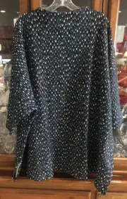 Ulla Popken Pure Plus Size 28/3 HiNeck 3/4 SLV Birds Eye Blue & Ecru Sweater NWT