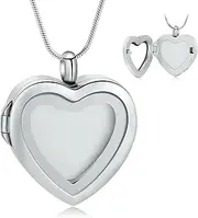 BIAIHQIE Glass Cremation Jewelry Heart Urn Locekt Pendant Memorial Ashes Keepsake Urn Necklace for Women Men-Silver