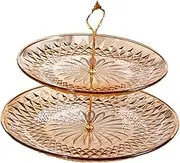 Luxury Serving Tray Display Rack Buffet Tower Snack Nut Plate Tableware Appetizer Tray Tiered Fruit Plate for Party Living Room Decoration, Grey, Double Layer S (Color : Aureate, Size : Three Layer (