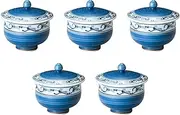 Set of 5, Kikuchi Crest with Lid [3.7 x 3.5 inches (9.5 x 9 cm)] | Sencha with Lid (Arita Ware), Arita Ware Setomonohonpo, Set