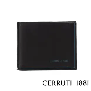 【Cerruti 1881】頂級義大利小牛皮4卡零錢袋短夾 ROD系列(黑色 CEPU05420M)