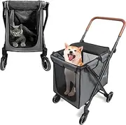 4-Wheel Folding Pet Stroller for Small to Medium Dogs & Cats Lightweight Dur-able Versatile for Outdoor Adventures(85L)