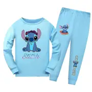 Lilo & Stitch Print Kids Boys Girls Pajamas Set Long Sleeve T-shirt Sweatshirt Pants Outfit Loungewear Nightwear -NMAOV Light Blue 11-12 Years