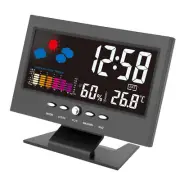 (Bedside)Electronic Alarm Clock Black Colorful Display Humidity Temperature D