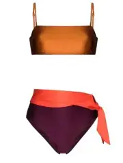Zimmermann Violet Colour Block Bikini |Bandeau Top, High Rise Bottoms, Scarf Tie