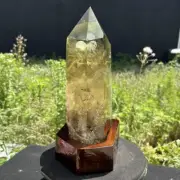 15.2LB Top Natural Quartz Obelisk Point Smokey Citrine Crystal Tower Reiki+Stand