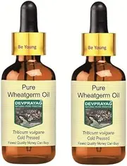 Devprayag Pure Wheatgerm Oil (Triticum vulgare) with Glass Dropper Natural Therapeutic Grade Cold Pressed (Pack of two) 100ml X 2 (6.76 oz)