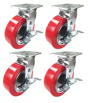 6" x 2" Aluminum wheel Casters - 4 Swivels with Brakes
