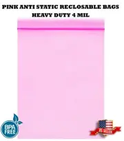 Antistatic Pink 4-Mil Zip Seal HEAVY-DUTY Static Reclosable Top Lock Bags