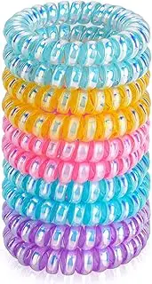 JessLab Spiral Hair Ties, 10 Pcs Traceless Phone Cord Hair Ties Spiral Bracelet Plastic Coil Hair Ties Ponytail Holders No-Damage Hair Accessory for Girls Women Ladies, Color Assorted, Set 2