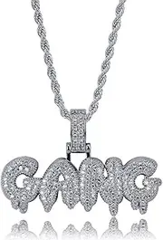 MoCa Micropave Simulated Iced Out Bling Dripping Letters Savage Pendant with Rope Cuban Link Chain Hip Hop Necklace