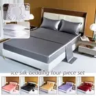 Satin Silk Bedding Flat Sheet Set Pillow Case Fitted Sheet Twin/Full/Queen/King