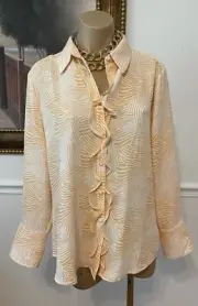 NWT Chico’s Mini Ruffle Blouse Desert Zebra Peach Quartz Top Size 2 GORGEOUS