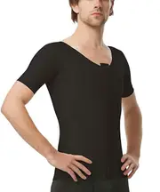 Isavela Male Short Sleeve Post Surgical Compression Vest Garment w/Zipper - Black