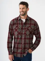 Long Sleeve Flannelette Shirt Burgundy Check
