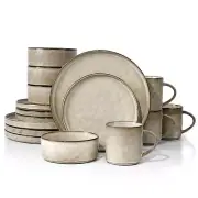 Dinnerware Sets, 16-Piece Stoneware Plates and Bowls Set, Dish Set for 4, Ele...