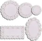 250Pcs Paper Doilies, BetterJonny White Doilies Lace Paper,5 Sizes Lace Round Rectangle Oval Paper Doilies Multi-Size Decorative Doilies Placemat for Tables Plates Cakes Desserts Crafts