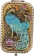 Vintage Double Sided Folding Travel Mirror with Embossed Peacock Design Compact Vanity Mirror for Makeup and Eyebrow Shaping Portable Dual Magnification for Daily Use and Travel