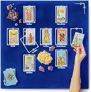 Tarot Divination Table Cloth for Reading and Altar Cloth Moon Alter, Cloth Witchy Embroidery Velvet Silk Touch Satin Celtic Cross (Blue)