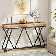 Retro 140cm Console Table, Sofa Table, Hallway Table with Metal Frame, Durable Thickened Tabletop for Living Room, Entryway