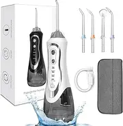 EVISTR Water Flosser for Teeth - Cordless Oral Irrigator 300 ml 4 Jet Tips - Electric Water Dental Floss Tooth Cleaner for Home Travel or Small Bathroom (White)