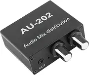 Mini Stereo Mixer 2 in 2 Out, 3.5mm Mixer with Volume Adjustment Knob, DC5-24V Stereo Amp, for Studio and Stage