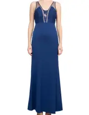 Aidan Mattox Illusion Lace Sleeveless Open Back Gown Size 12 14 Blue $245 NWT