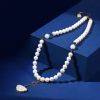 在飛比找momo購物網優惠-【巴黎精品】珍珠項鍊和闐玉吊墜(9mm天然淡水珍珠女飾品p1