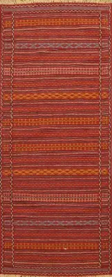 Tribal Kilim Runner Rug 2x7 Ft Flat Weave Oriental Wool Carpet Orange Rug