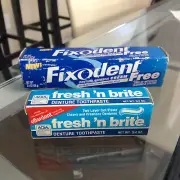 LOT 90's Vintage Fixodent denture adhesive & Fresh n Brite denture toothpaste